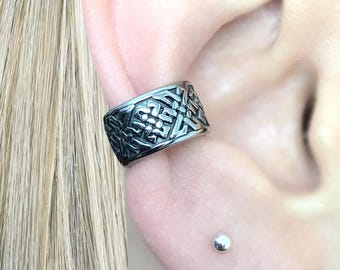 Celtic Basketweave Ear Cuff: Stainless Steel No-Piercing Viking Earring