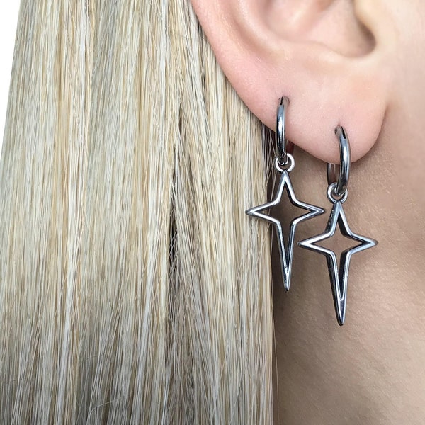 North Star Hoop earrings,  Hoop earrings,  Mens hoops,  Gothic earrings, North Star  earrings, Celtic star earrings, star earrings,3D star