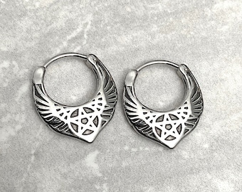Pointy Star Stainless Steel Hoop Earrings, Gothic Jewelry