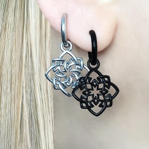 Celtic knot charm hoop earrings,Celtic Hoop earrings, Mens earrings, Mens hoops, Viking jewelry, earrings, Celtic knot earrings, Black hoops