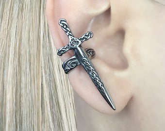 Puño de oreja de espada, puño de oreja celta, pendiente sin piercing, puño de oreja vikingo, pendientes de espada, puño de espada, pendiente de espada celta