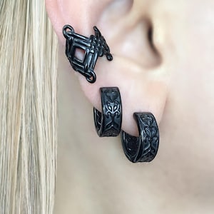 Gothic  earrings, Gothic hoop earrings, Mens earrings, Mens hoops, Wide hoop, Huggie hoops, goth jewelry,  black hoops, black earrings
