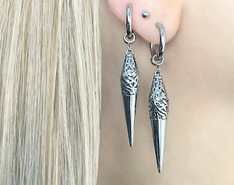 Hoop earring,  mens earrings,Unisex earrings, Spike hoop, Spike earrings, Long spike hoop, Stainless steel hoops, hoops, statement earrings