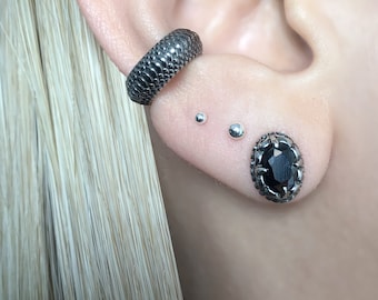 Gothic Black CZ Stud Earrings, Stainless Steel, Unisex