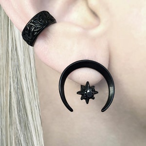Moon Front and back earrings, Moon earrings, Ear jacket earrings Gothic earrings Moon and Star earrings Crescent moon earrings