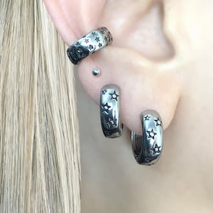 Stars hoop earrings, Hoop earrings, Stars hoops, Mens earrings, Mens hoops, Stars jewelry, Gothic earrings, Gothic jewelry, Huggie hoops