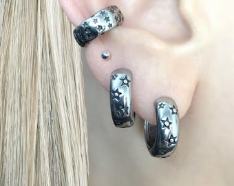 Stars Stainless Steel Hoop Earrings, Gothic Jewelry