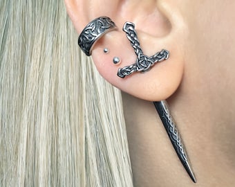 Sword Front and back earrings, Celtic Sword earrings, Ear jacket earrings,  Gothic earrings, edgy earring, dagger earrings, Celtic earrings