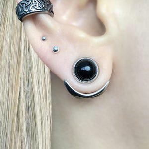 Moon ear jacket ,Front and back earrings, Gothic Stainless steel jewelry ,Crescent moon