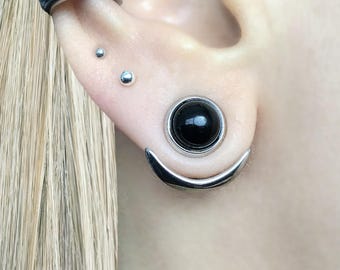 Pendientes con forma de luna, pendientes delanteros y traseros, joyería gótica de acero inoxidable, luna creciente.
