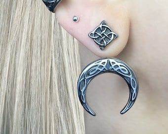 Celtic Moon Ear Jacket: Stainless Steel Gothic Earrings