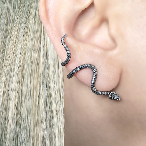 Snake earrings, Snake studs, ear caller, crawling snake earrings, serpent earrings, snake jewelry, gothic earrings, goth earrings