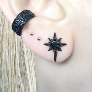 North Star earrings, Black CZ star studs, gothic earrings, star earrings , starburst earrings, North Star, star studs, mens earrings