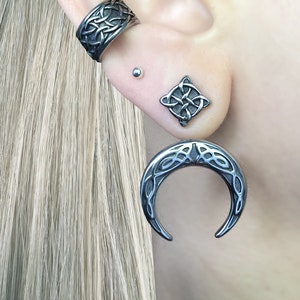 Celtic Moon earrings, Celtic earrings, Ear jacket,Moon earrings, Celtic jewelry, Gothic earrings, viking earrings, front back earrings. moon
