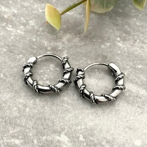 Hoop earrings, Textured Hoop earrings, Mens earrings, Mens hoops,  Gothic earrings, Gothic jewelry, Huggie hoops,Stainless steel hoops