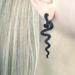 Snake Front and back earrings Snake earrings Ear jacket Snake ear jacket Gothic earrings, snake jewelry  black earrings, long snake earrings