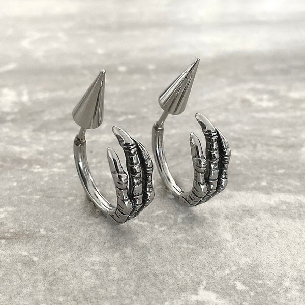 Front and back Bird's Claw earrings, Birds claw earrings, Ear jacket ,spike earrings,  Gothic earrings, fake gauge earrings, mens earrings