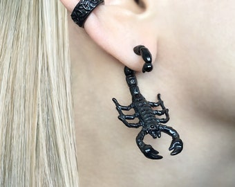 Scorpion earrings, scorpion Front and back earrings,  Ear jacket earrings black earrings, black scorpion, scorpio earrings, scorpion jewelry