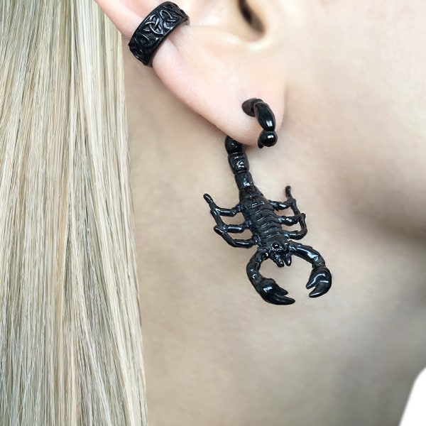 Scorpion earrings, scorpion Front and back earrings,  Ear jacket earrings black earrings, black scorpion, scorpio earrings, scorpion jewelry