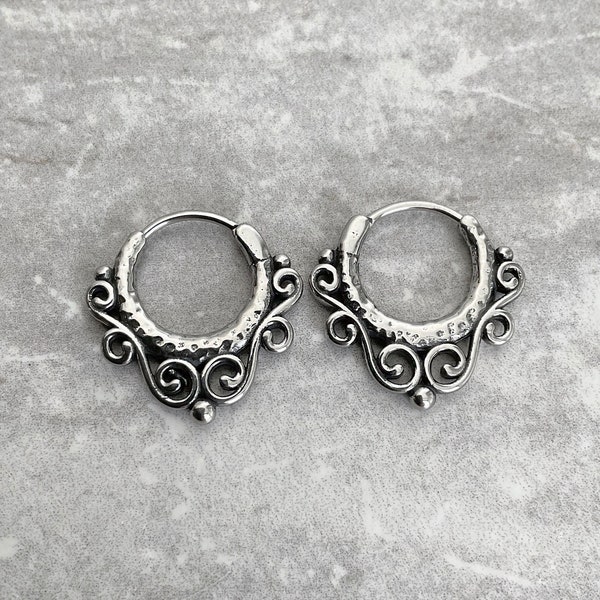 Hoop earrings, Tribal Hoop earrings, Men hoops, Gothic earrings, Gothic jewelry, hoops, earrings, 316L earrings, statement hoops