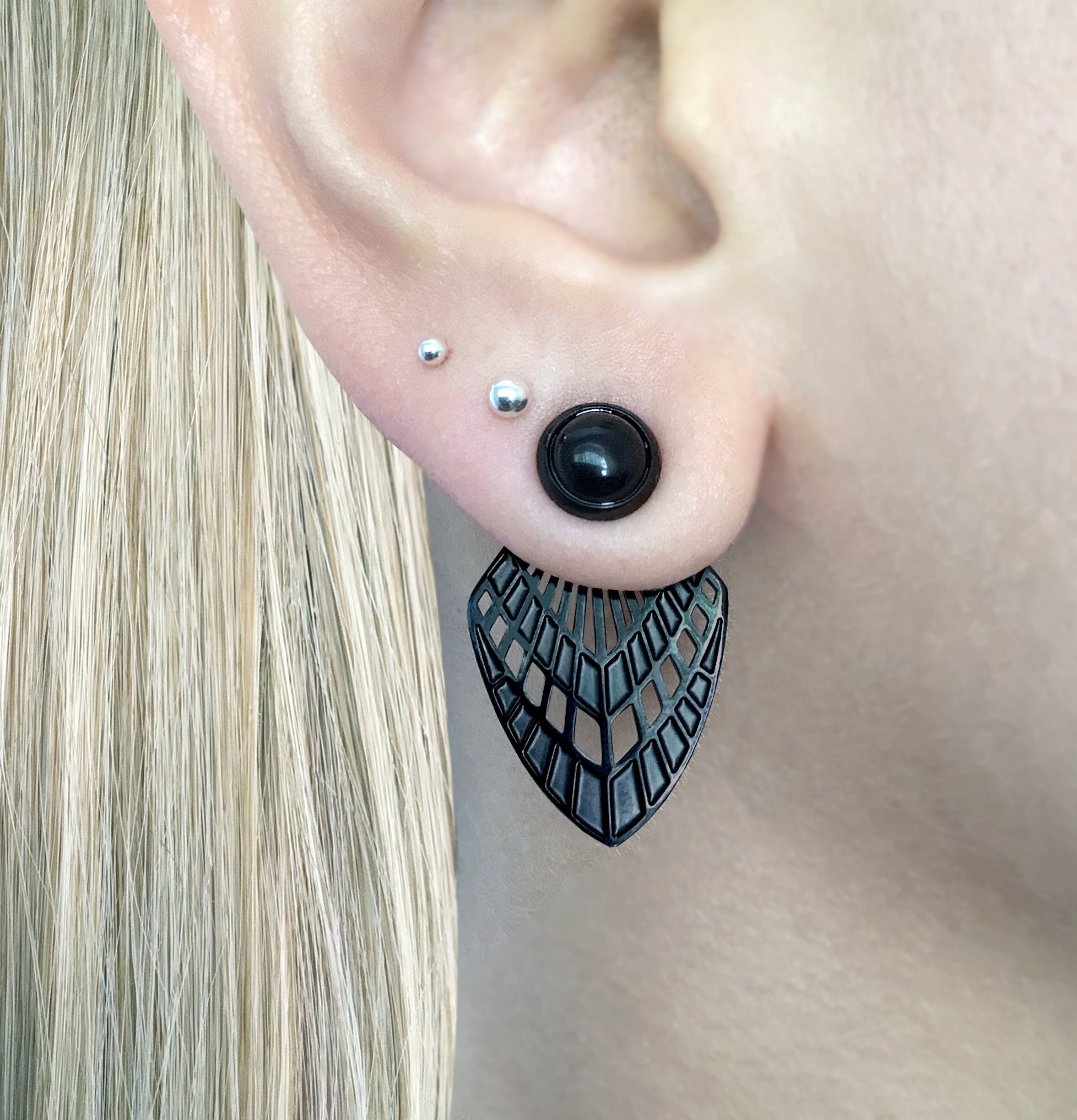 Art Deco Inspired Earrings Front and Back Earrings Black Etsy