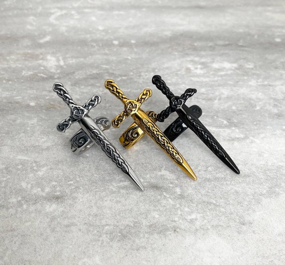 Stainless Steel Celtic Sword Ear Cuff, No Piercing, Viking jewelry, Dagger cuff earring