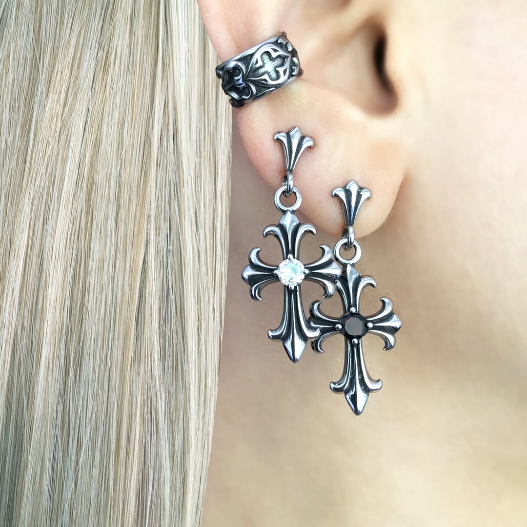 Gothic Cross Earrings, Cross Studs, Gothic Earrings, Unisex Studs, Mens