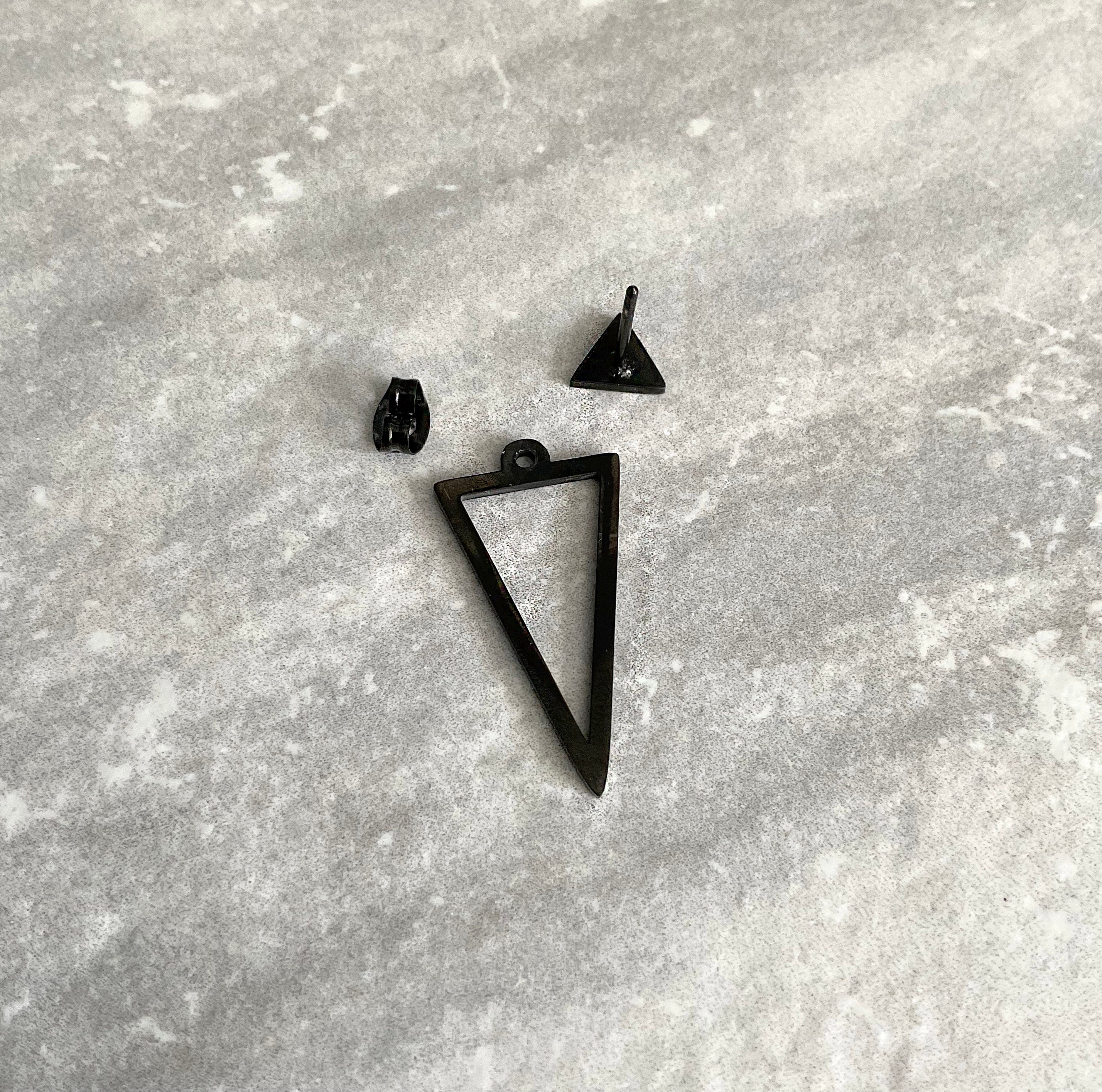 Front and back triangle earrings, triangle  earrings, Ear jacket earrings, Gothic earrings, Black earring unisex earrings, geometric earring