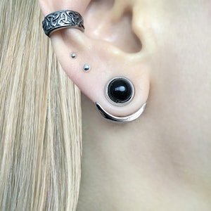 Pendientes con forma de luna, pendientes delanteros y traseros, joyería gótica de acero inoxidable, luna creciente. imagen 4