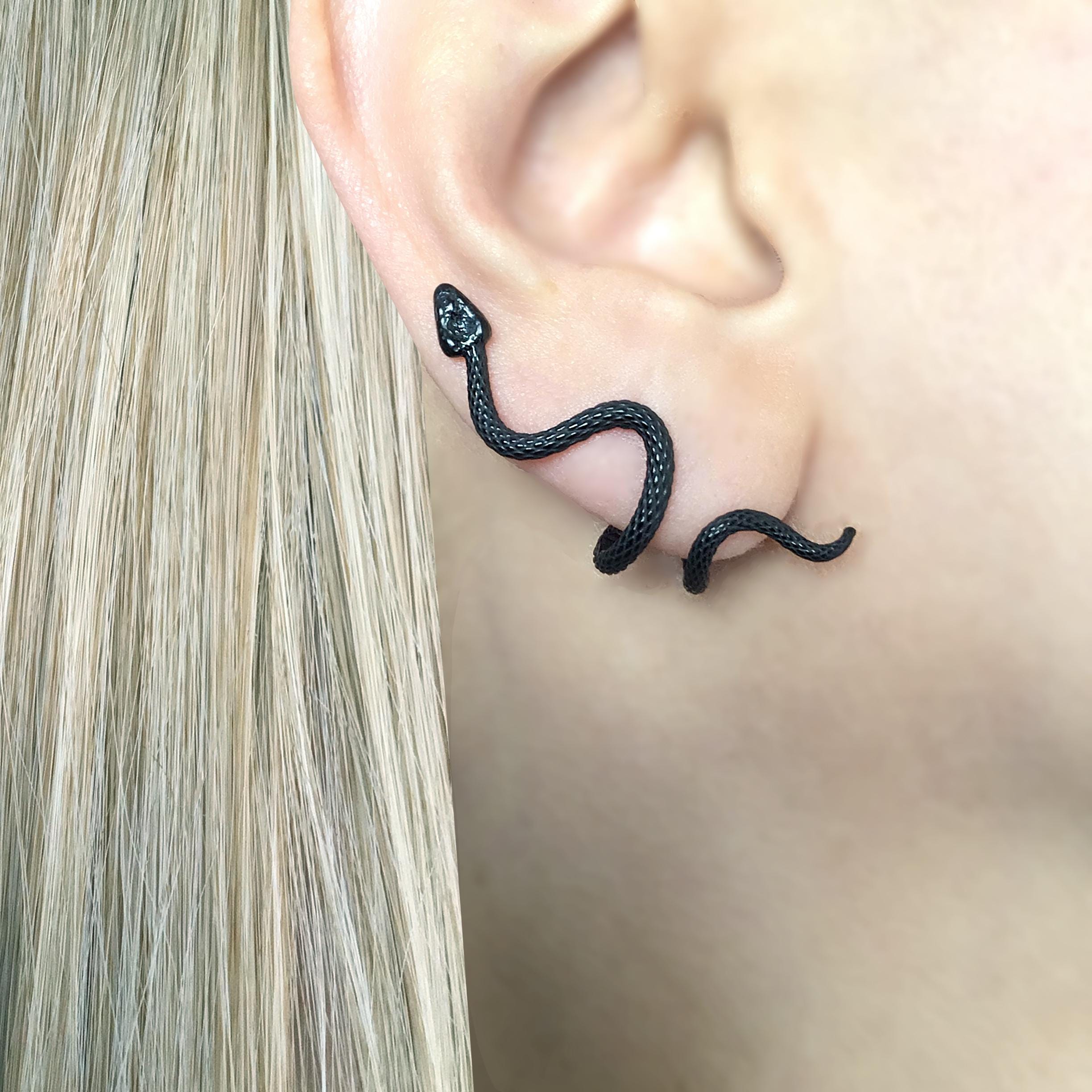 Snake earrings, Snake studs, ear caller, crawling snake earrings, serpent earrings, snake jewelry, gothic earrings, goth earrings