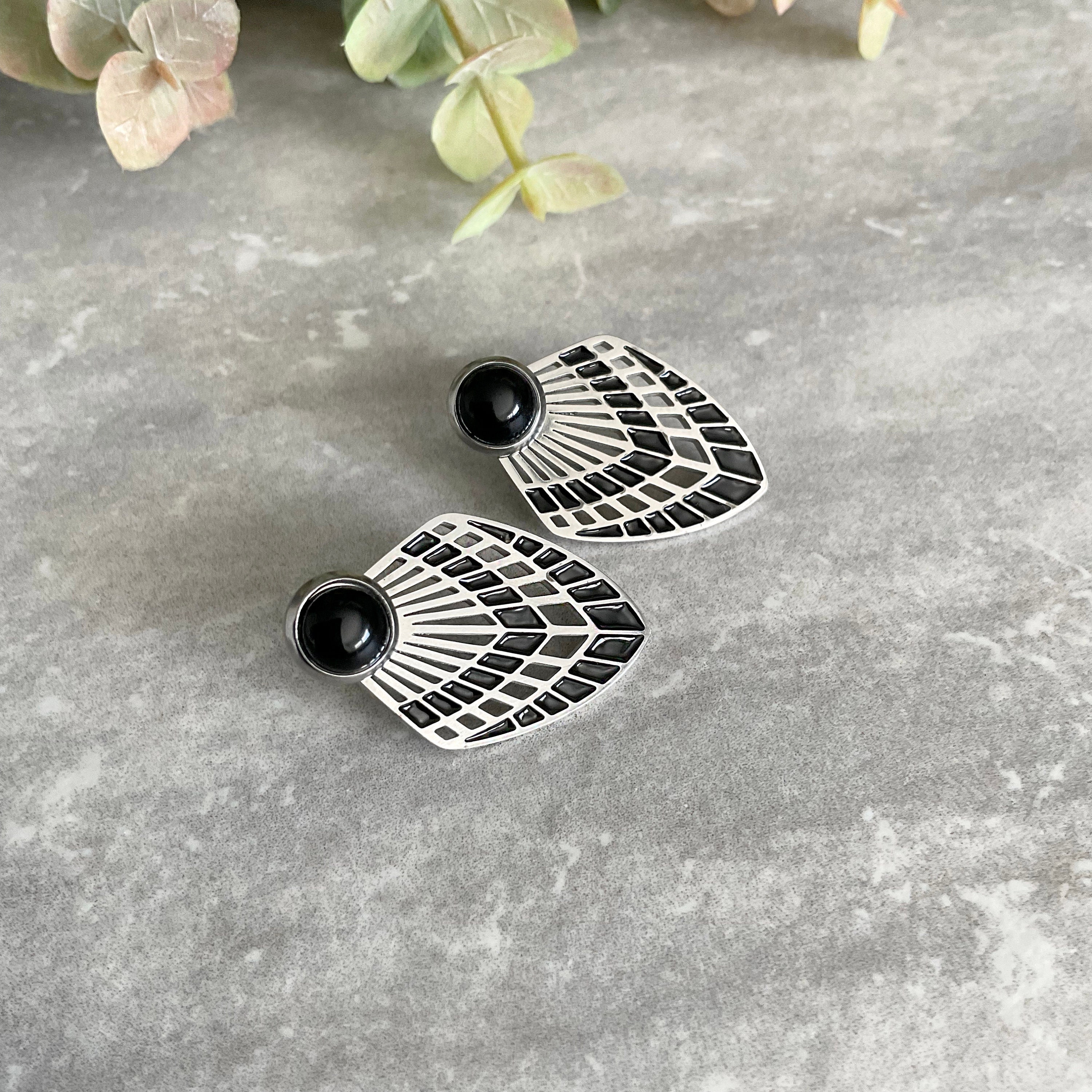 Art Deco Inspired Earrings Front and Back Earrings Black Etsy