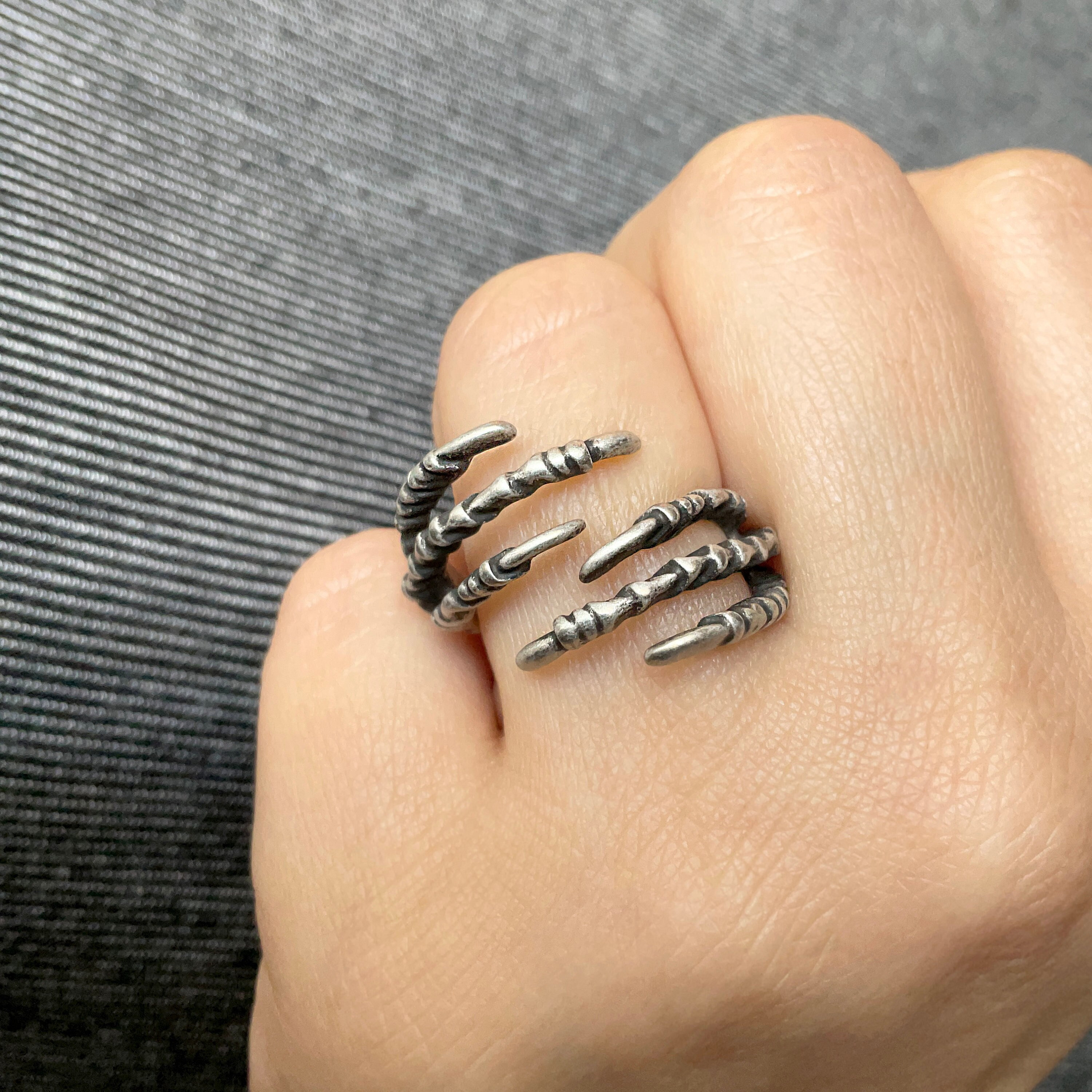 Double Claw Wrap Ring Blank Adjustable Open Ring Raw Stone 
