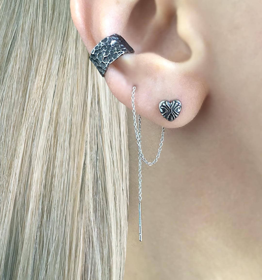 Threader Earrings, Ear Threader, Heart Earrings, Heart Threader