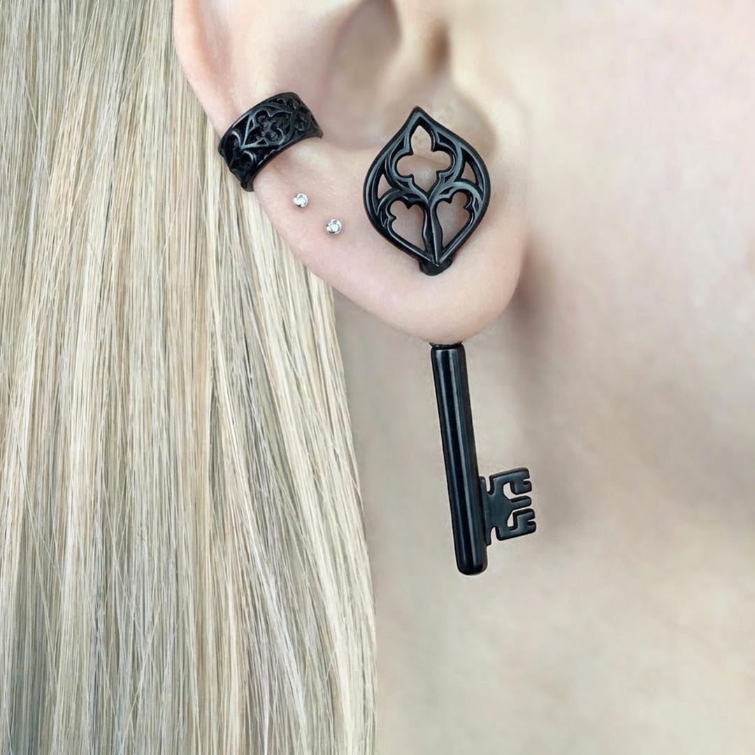 Key Ear Sorter Gothic Cathedral Key Ear Jacket , Keys Earrings, Front Back Studs ...