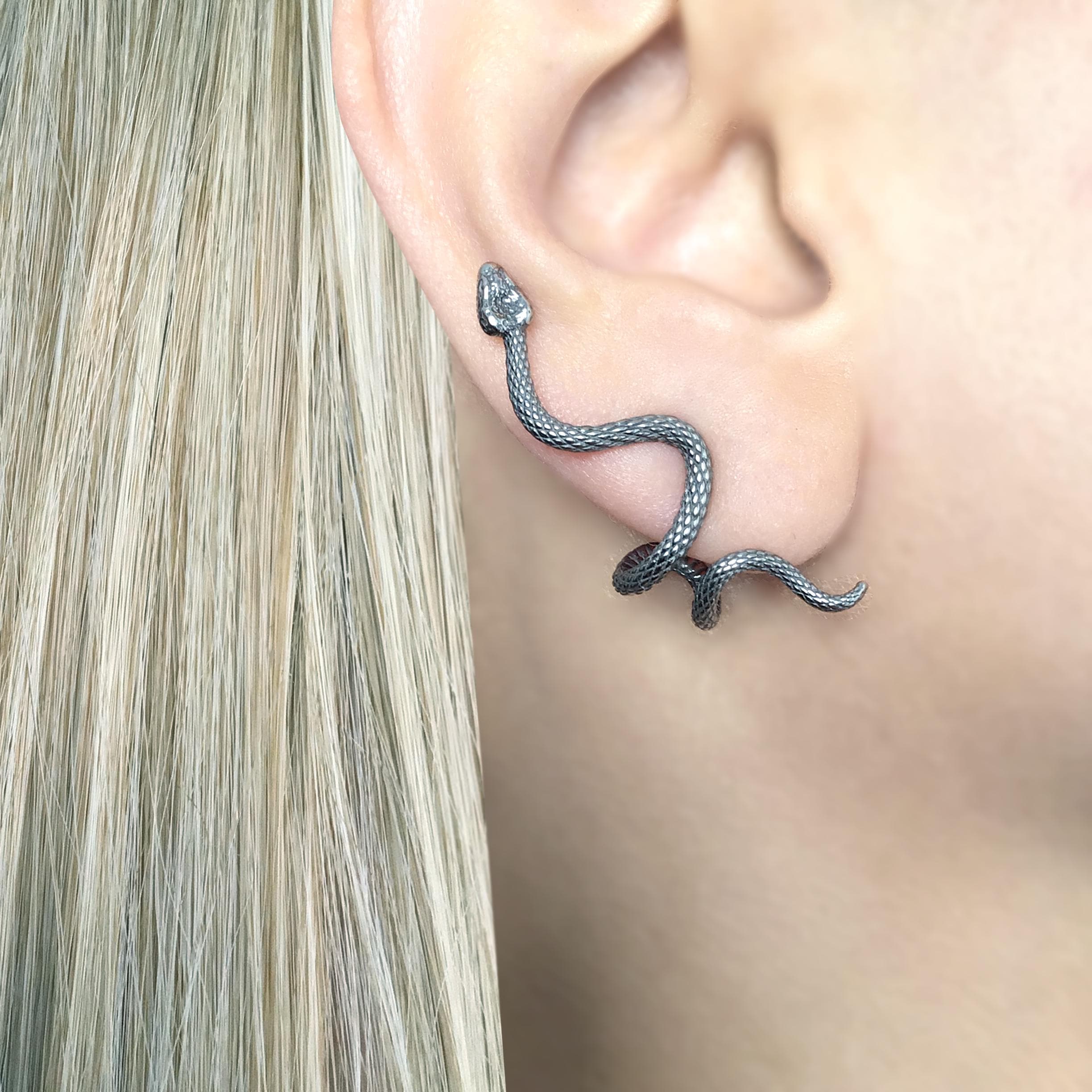 Snake earrings, Snake studs, ear caller, crawling snake earrings, serpent earrings, snake jewelry, gothic earrings, goth earrings