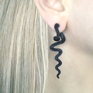 Snake Front and back earrings Snake earrings Ear jacket Snake ear jacket Gothic earrings, snake jewelry  black earrings, long snake earrings