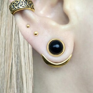 Pendientes con forma de luna, pendientes delanteros y traseros, joyería gótica de acero inoxidable, luna creciente. imagen 3