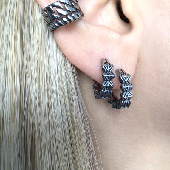 Tribal Hoop Earrings Textured Hoop Earrings Mens Earrings Mens