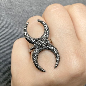 Two Moons ring, Moon ring, Gothic ring, Oxidized ring, Moon  jewelry, Gothic jewelry, Crescent moon ring, two moons ring