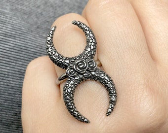 Two Moons ring, Moon ring, Gothic ring, Oxidized ring, Moon  jewelry, Gothic jewelry, Crescent moon ring, two moons ring