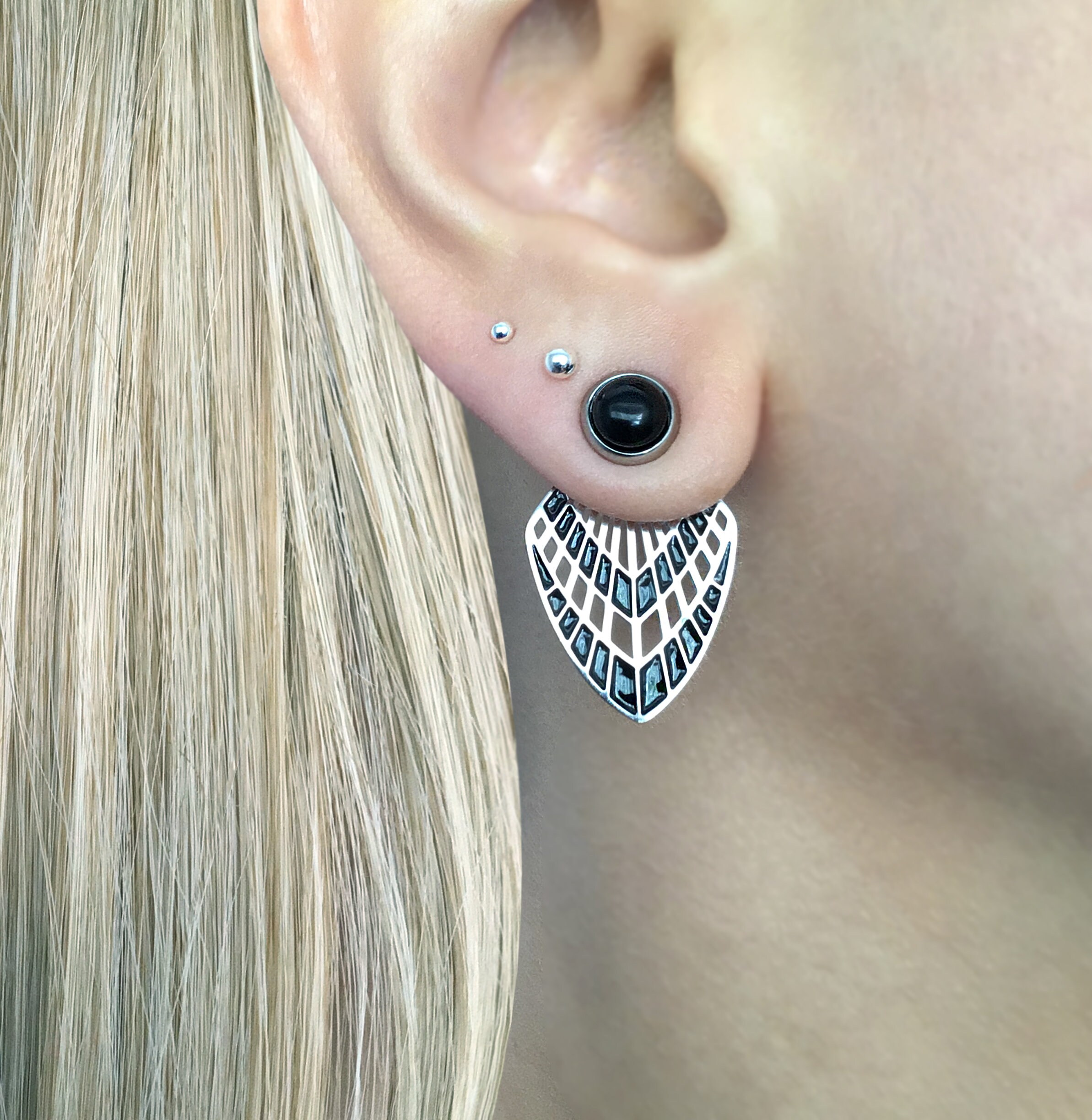 Art Deco Inspired Earrings Front and Back Earrings Black Etsy