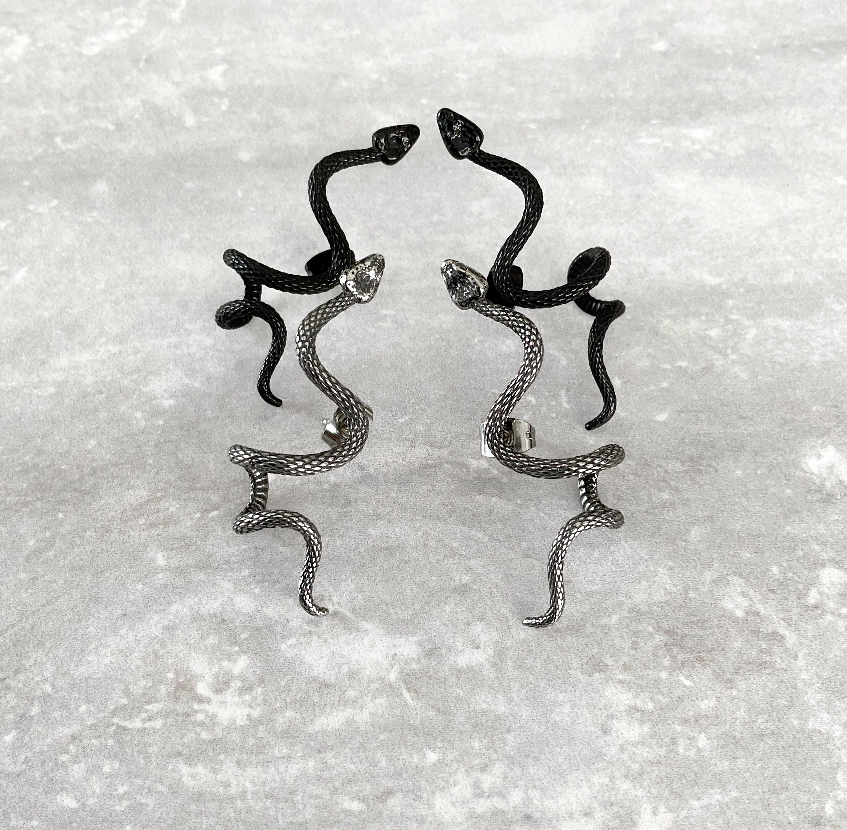 Snake earrings, Snake studs, ear caller, crawling snake earrings, serpent earrings, snake jewelry, gothic earrings, goth earrings