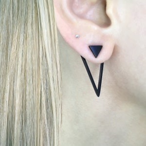 Front and back triangle earrings, triangle earrings, Ear jacket earrings, Gothic earrings, Black earring unisex earrings, geometric earring image 7