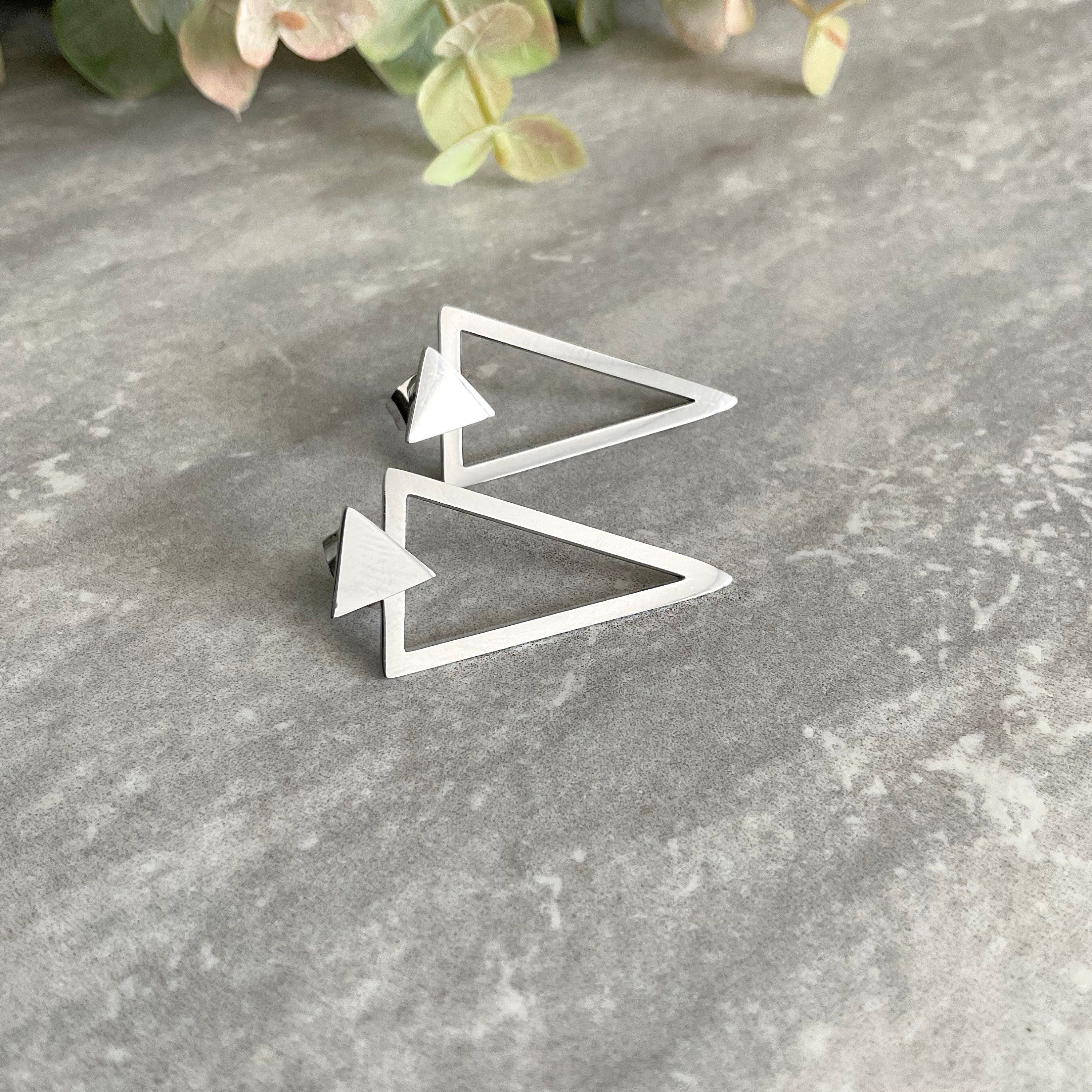 Front and back triangle earrings, triangle  earrings, Ear jacket earrings, Gothic earrings, Black earring unisex earrings, geometric earring
