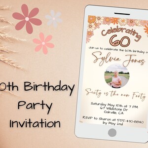 60th Birthday Party Invitation; Born in 1965 Birthday Party Evite; Birthday Party Editable Invitation; 60th Party Invitation edit in canva