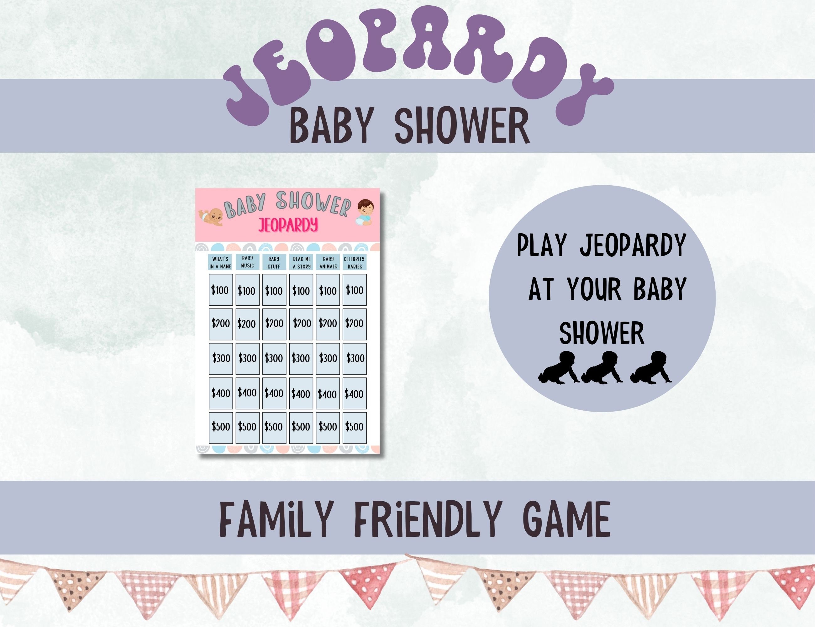 Baby Shower Jeopardy Game, Printable Baby Shower Jeopardy Game, Shower ...