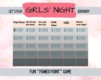 Girls Night Party Jeopardy Power Point Game; Galentines Party Game; Ladies Night Out Party Game; Jeopardy Power Point Game; Book Club Game