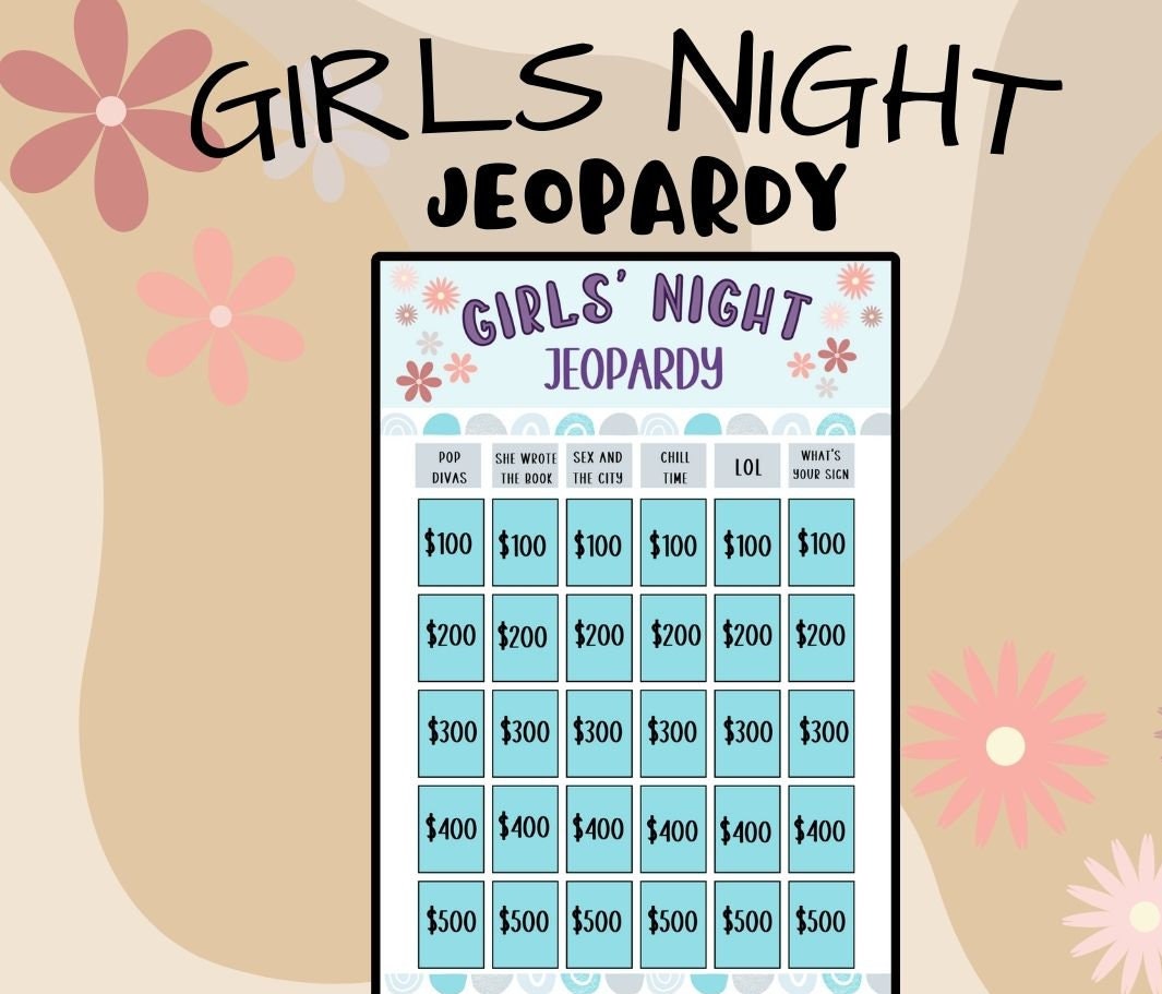 Girls Night Out Jeopardy Game; Ladies Night Out Game; Galentines Party Game; Bachelorette Party Game; Bookclub party game; Stagette Party