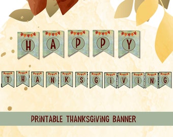 Thanksgiving Banner; Printable Thanksgiving Layered Banner; DIY Printable Thanksgiving Banner; Thanksgiving Party Decor; Download Pennant