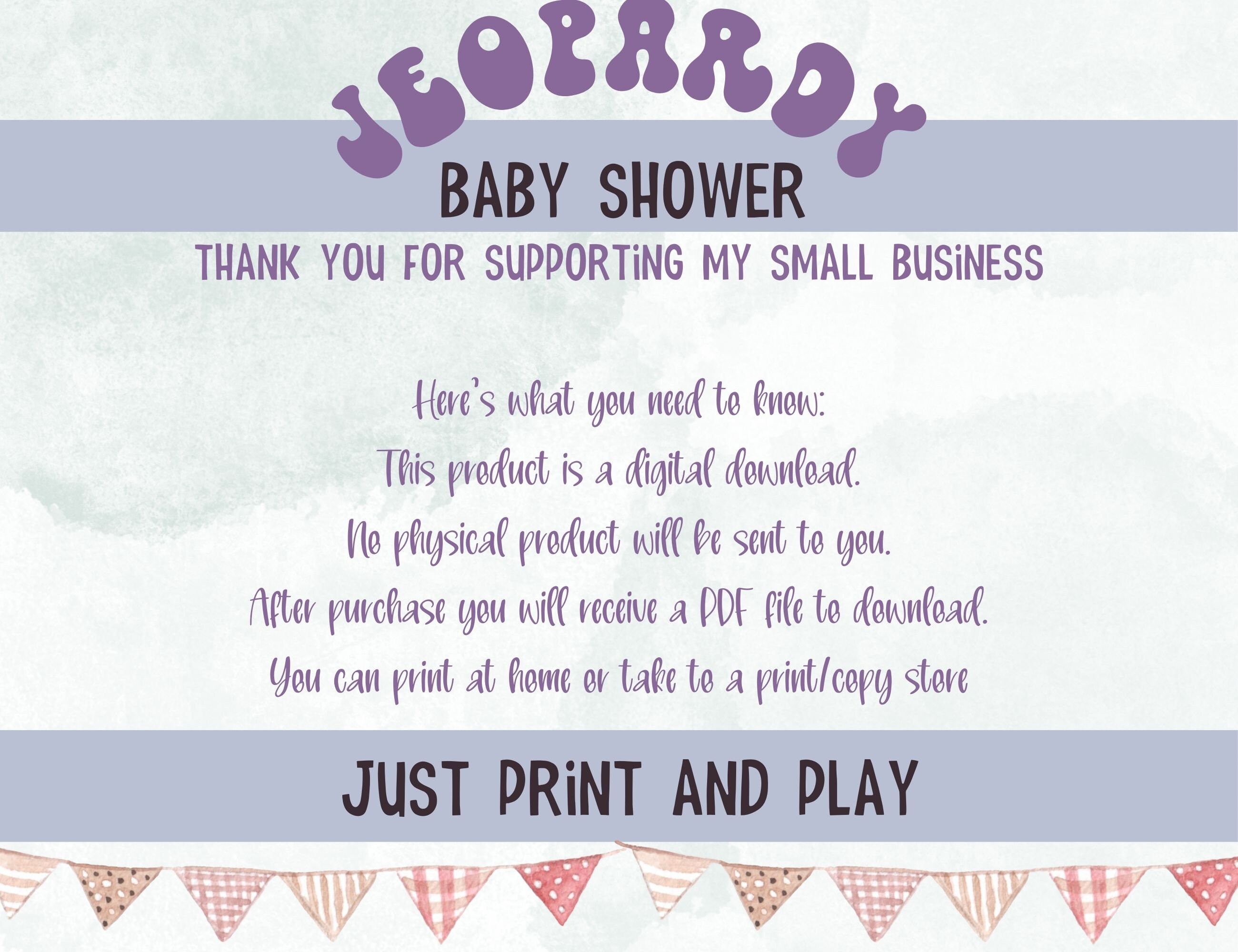 Baby Shower Jeopardy Game, Printable Baby Shower Jeopardy Game, Shower Game, Baby Jeopardy Game